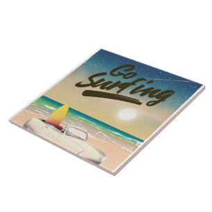 Go Surfing Travel poster! Ceramic Tile
