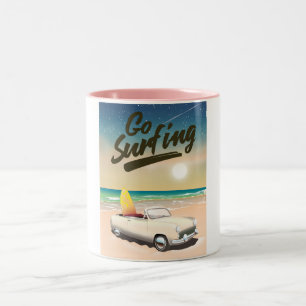 Go Surfing Travel poster! Two-Tone Coffee Mug