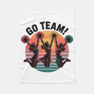 Go Team Cheerleading Retro Sunset Pom Pom Jump  Fleece Blanket