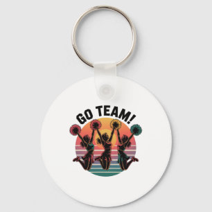 Go Team Cheerleading Retro Sunset Pom Pom Jump Key Ring
