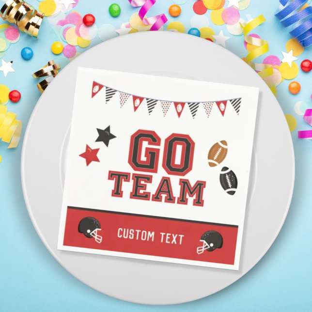 Go Team Football Fan Red and Black Festive Sports Napkin (Creator Uploaded)