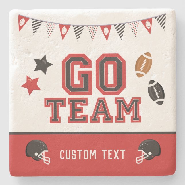 Go Team Football Fan Red and Black Festive Sports Stone Coaster (Front)