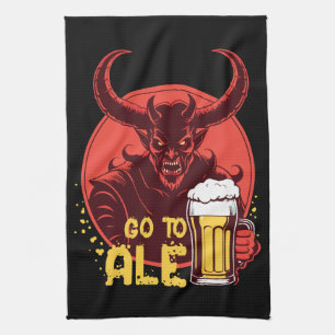 Go To Ale - Satan Drinking Beer Tea Towel