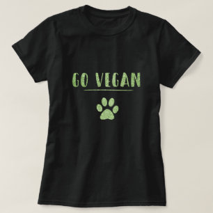 Go Vegan Animal Paw Faux Green Glitter Typography T-Shirt