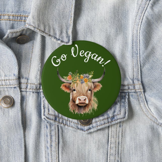 Go Vegan Animal Rights Cow  10 Cm Round Badge (In Situ)