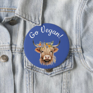Go Vegan Animal Rights Cow 10 Cm Round Badge