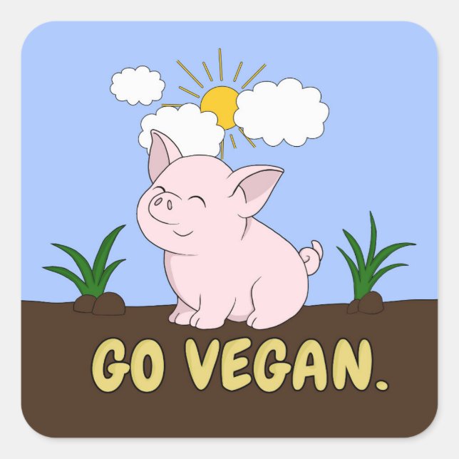 Go Vegan - Cute Pig Square Sticker (Front)