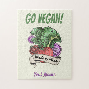 Go Vegan Made by Plants veggie vintage vegetarians Jigsaw Puzzle