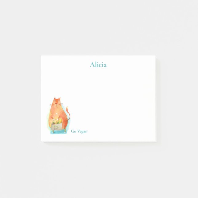 Go Vegan Orange Eco Friendly Cartoon Cat Post-it Notes (Front)