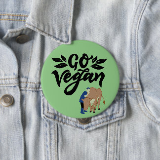 Go Vegan Person Hugging Cow 10 Cm Round Badge