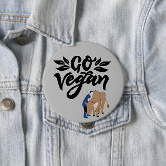 Go Vegan Person Hugging Cow 10 Cm Round Badge