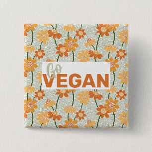 Go Vegan! Pretty retro muted 1970s flowers 15 Cm Square Badge