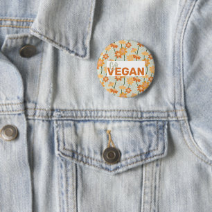 Go Vegan! Pretty retro muted 1970s flowers 6 Cm Round Badge