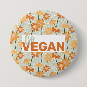 Go Vegan! Pretty retro muted 1970s flowers 7.5 Cm Round Badge