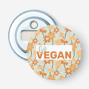 Go Vegan! Pretty retro muted 1970s flowers Bottle Opener
