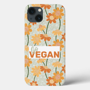 Go vegan! Pretty retro muted 1970s flowers iPhone 13 Case