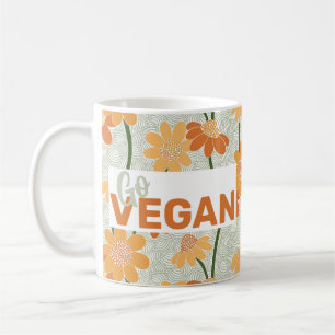 Go vegan! Pretty retro muted 1970s flowers Coffee Mug