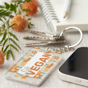 Go Vegan! Pretty retro muted 1970s flowers Key Ring