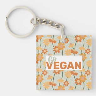 Go Vegan! Pretty retro muted 1970s flowers Key Ring