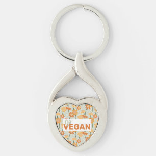 Go Vegan! Pretty retro muted 1970s flowers Key Ring