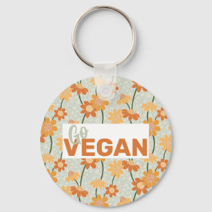 Go Vegan! Pretty retro muted 1970s flowers Key Ring