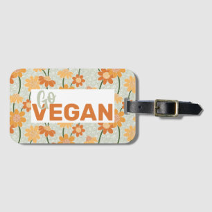 Go Vegan! Pretty retro muted 1970s flowers Luggage Tag