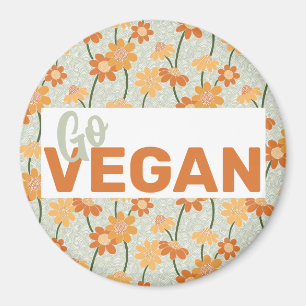 Go vegan! Pretty retro muted 1970s flowers Magnet