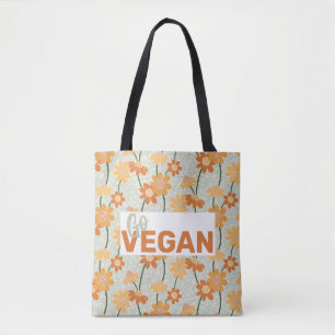 Go Vegan! Pretty retro muted 1970s flowers Tote Bag