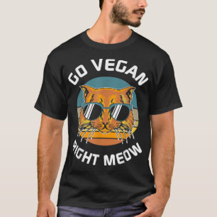 Go Vegan Right Meow Retro Sunset Cat Vintage Sun C T-Shirt