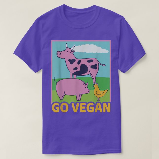 Go Vegan Vegan Cow Pig Chicken Vegetarian Nature T T-Shirt (Design Front)