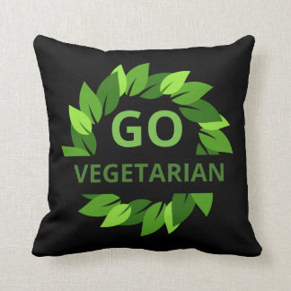 Go Vegetarian, Vegan, Veganism Green Leaves Black Cushion