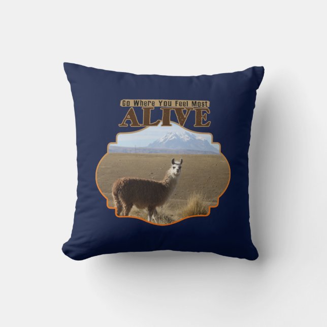 Go Where You Feel Most Alive Llama Adventurer Cushion (Front)