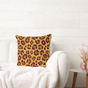 Go Wild Leopard Print Gold Orange Amber Fur Look Cushion