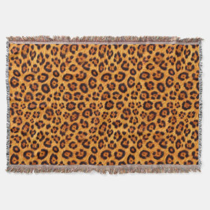 Go Wild Leopard Print Gold Orange Amber Fur Look Throw Blanket