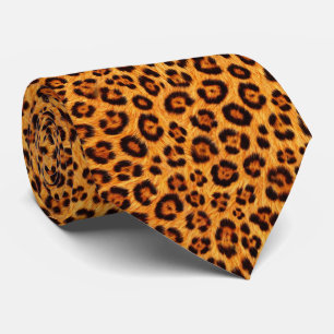 Go Wild Leopard Print Gold Orange Amber Fur Look Tie