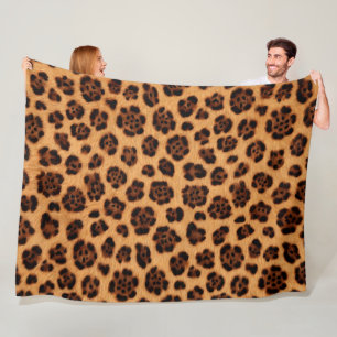 Go Wild Leopard Print Gold Tan Orange Fur Look Fleece Blanket