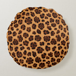 Go Wild Leopard Print Gold Tan Orange Fur Look Round Cushion