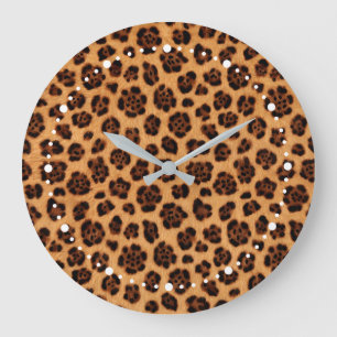 Go Wild Leopard Print Gold Tan Orange Large Clock