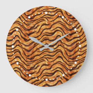 Go Wild Wavy Tiger Stripes Orange Dark Brown Large Clock