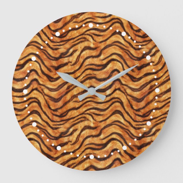 Go Wild Wavy Tiger Stripes Orange Dark Brown Large Clock (Front)