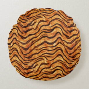 Go Wild Wavy Tiger Stripes Orange Dark Brown Round Cushion