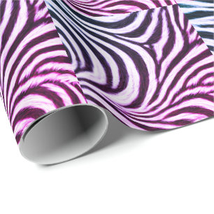 Go Wild Zebra Stripe Black White Blue Purple Wrapping Paper