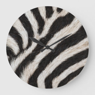 Go Wild Zebra Stripe Black White Faux Fur Look Large Clock