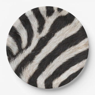 Go Wild Zebra Stripe Black White Faux Fur Look  Paper Plate