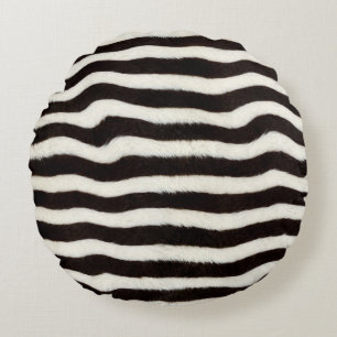 Go Wild Zebra Stripe Black White Faux Fur Look Round Cushion