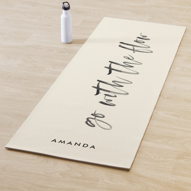 Go With The Flow Cream White Words Yoga Mat (In Situ)