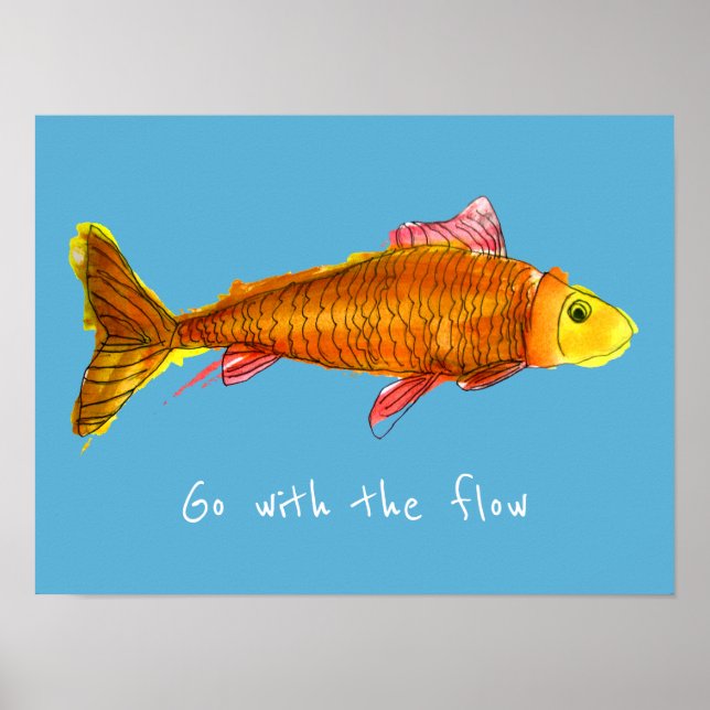 Go with the flow cute goldfish poster (Front)