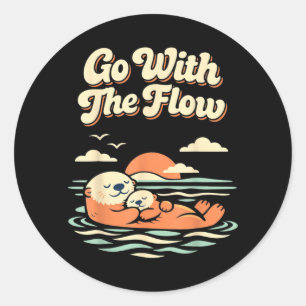 Go with The Flow Cute Sea Otter Retro Animal Classic Round Sticker