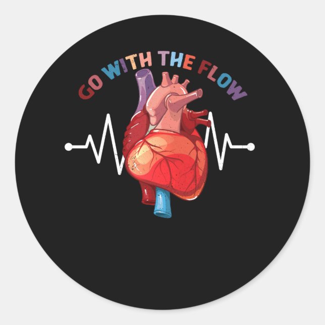 Go With The Flow CVICU Cardiac Nurse Anatomy Cardi Classic Round Sticker (Front)