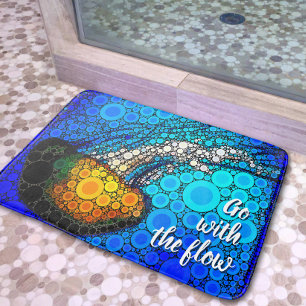 Go with the Flow Orange Jellyfish Blue Ocean Bold Bath Mat